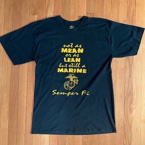 Vintage Single Stitch Marines Semper Fi Logo T-Shirt Tee Black Yellow Large USA